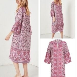 Mislook Dress Boho Pink Floral Button Front Shirt Dress Women Sz M Casual Tunic